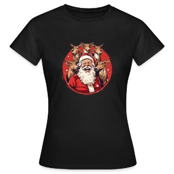 Singender Weihnachtsmann mit Rentieren - Frauen T-Shirt - Schwarz - Vorne - AI Model Female 172 dark (172cm)