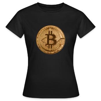 Bouton « BITCOIN » design, logo, autocollant, aimant - T-shirt Femme - noir - Devant - AI Model Female 172 dark (172cm)