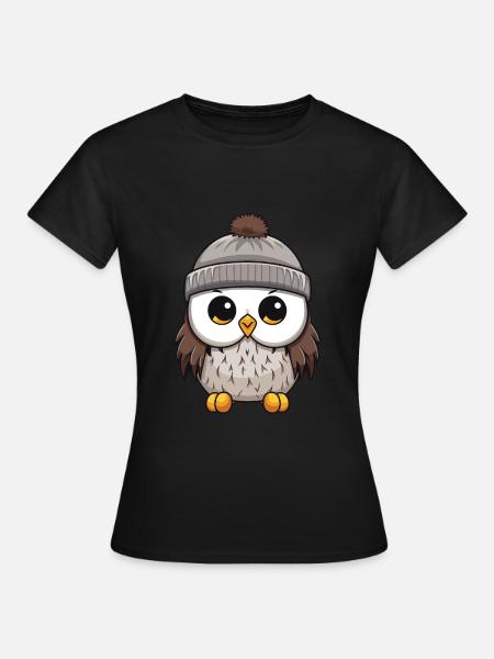 Eule Comic Winter Cozy - Frauen T-Shirt - Schwarz