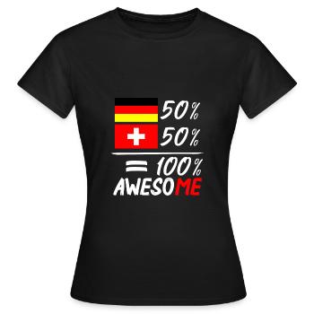 50 % Allemand 50 % Suisse - T-shirt Femme - noir - Devant - AI Model Female 172 dark (172cm)