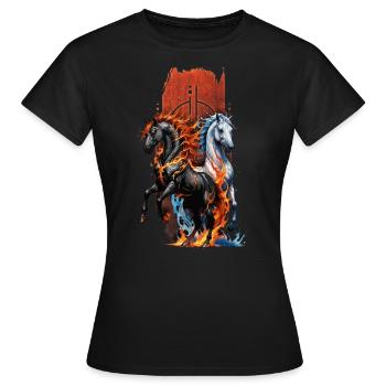 Équidé élémentaire : Cheval de feu et d’eau - T-shirt Femme - noir - Devant - AI Model Female 172 dark (172cm)