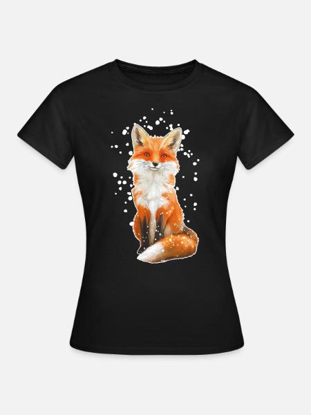 Fuchs mit Schneeflocken - Frauen T-Shirt - Schwarz