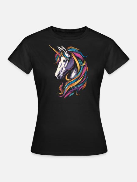 Buntes Einhorn - Frauen T-Shirt - Schwarz
