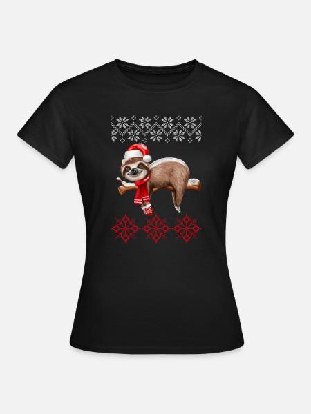 Ugly Christmas Faultier - Frauen T-Shirt - Schwarz
