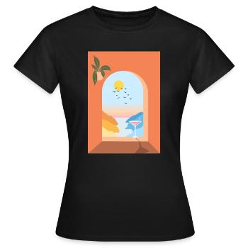 Vue de la fenêtre en vacances - T-shirt Femme - noir - Devant - AI Model Female 172 dark (172cm)