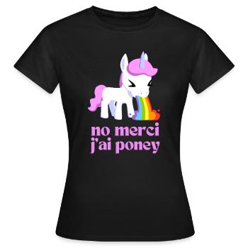 Non merci j'ai poney - T-shirt Femme - noir - Devant - AI Model Female 172 dark (172cm)