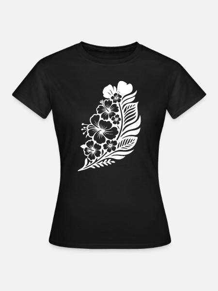 Tropischer Hibiskus & Palme - Frauen T-Shirt - Schwarz
