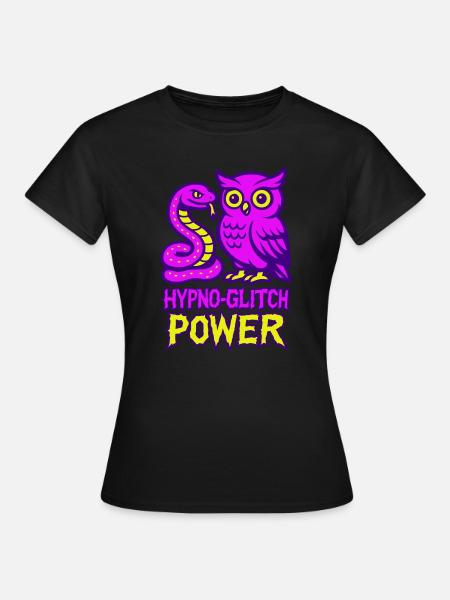 Hypno Glitch Power Owl - Frauen T-Shirt - Schwarz