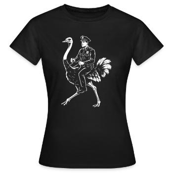 Polizist reitet auf einem lebhaften Strauß - Frauen T-Shirt - Schwarz - Vorne - AI Model Female 172 dark (172cm)