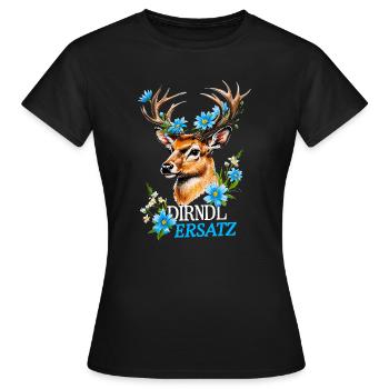 Dirndl Ersatz Hirsch Blumen Tracht bayerisch Fest - Frauen T-Shirt - Schwarz - Vorne - AI Model Female 172 dark (172cm)