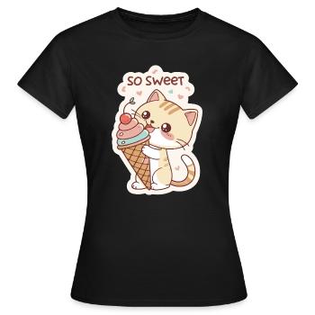 Gourmet-Katze und Pastellkegel - Frauen T-Shirt - Schwarz - Vorne - AI Model Female 172 dark (172cm)