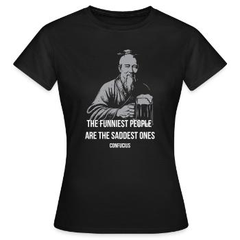 Confucius Laughs: Sad Joy Tee - Women's T-Shirt - black - Front - AI Model Female 172 dark (172cm)