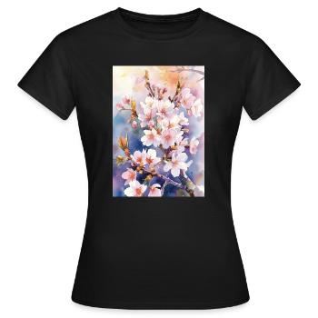 Aquarellfarben pastellfarbene Kirschblüten - Frauen T-Shirt - Schwarz - Vorne - AI Model Female 172 dark (172cm)