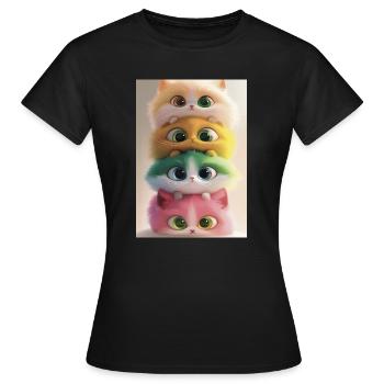 Chats peluche arc en ciel empilés - T-shirt Femme - noir - Devant - AI Model Female 172 dark (172cm)