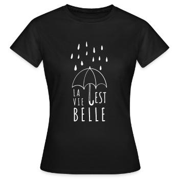 La vie est belle - T-shirt Femme - noir - Devant - AI Model Female 172 dark (172cm)