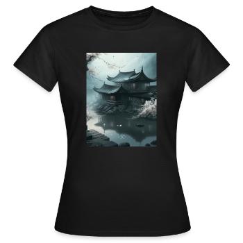 Beautiful of Japanese Lotus Blossom White - Women's T-Shirt - black - Front - AI Model Female 172 dark (172cm)