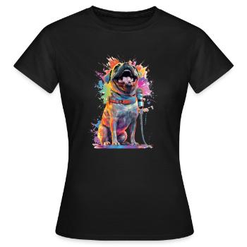 Singender Hund mit Mikrofon - Frauen T-Shirt - Schwarz - Vorne - AI Model Female 172 dark (172cm)