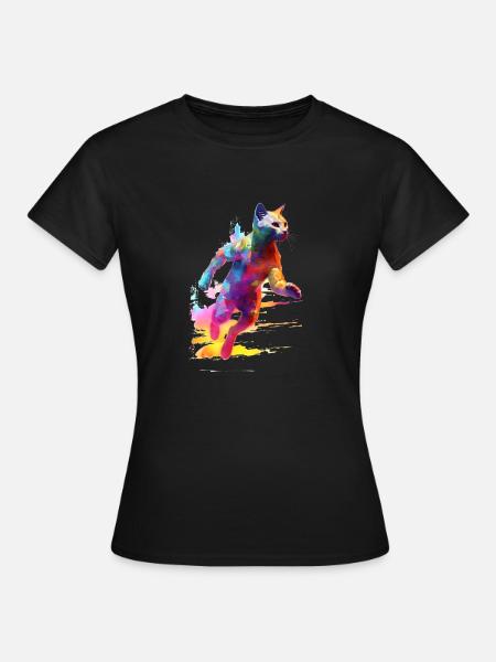 Joggende Katze - Frauen T-Shirt - Schwarz
