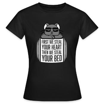 First We Steal Your Heart Then We Steal Your Bed - Women's T-Shirt - black - Front - AI Model Female 172 dark (172cm)