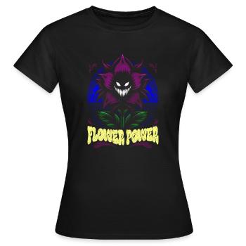 Flower Power Illustration Audacieux Bleu Violet Mutant - T-shirt Femme - noir - Devant - AI Model Female 172 dark (172cm)