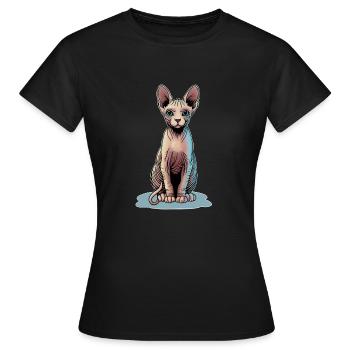 Illustration d’un chat sphynx aux couleurs vives - T-shirt Femme - noir - Devant - AI Model Female 172 dark (172cm)
