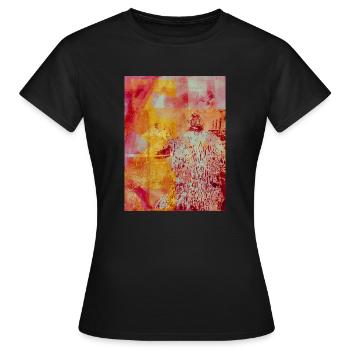 Frau im Mantel abstrakter Druck - Frauen T-Shirt - Schwarz - Vorne - AI Model Female 172 dark (172cm)