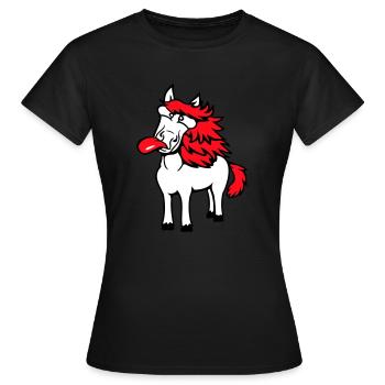 Pferd Verrückt Zunge rausstrecken komisch albern - Frauen T-Shirt - Schwarz - Vorne - AI Model Female 172 dark (172cm)
