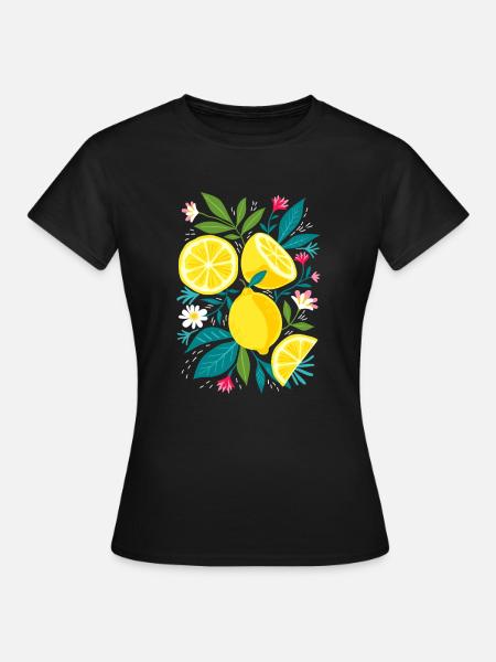 Zitrone und blätter - Frauen T-Shirt - Schwarz