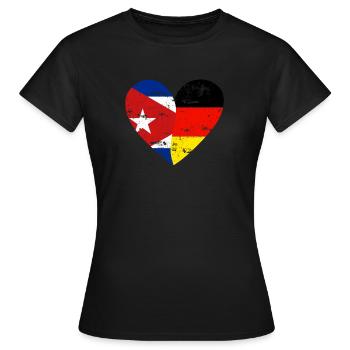 Drapeau Cœur Cuba Allemagne Drapeau - T-shirt Femme - noir - Devant - AI Model Female 172 dark (172cm)
