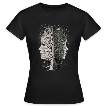 Visages d’arbres avec des feuilles soufflant des visages féminins froids - T-shirt Femme - noir - Devant - AI Model Female 172 dark (172cm)