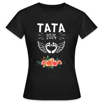 Tata 2024 Announcement Birth Baby Flowers - Women's T-Shirt - black - Front - AI Model Female 172 dark (172cm)