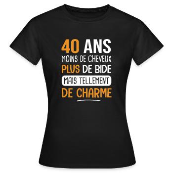 40 ans plus de charme cadeau anniversaire 40 ans - T-shirt Femme - noir - Devant - AI Model Female 172 dark (172cm)