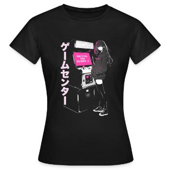 Jeux d’arcade Anime Girl en attente du joueur 2 - T-shirt Femme - noir - Devant - AI Model Female 172 dark (172cm)