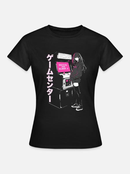 Arcade Gaming Anime Girl Waiting for Player 2 - Frauen T-Shirt - Schwarz