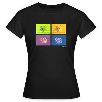 DIN O4 (Saurier-Pop-Art-Edition) - Frauen T-Shirt - Schwarz - Vorne - AI Model Female 172 dark (172cm)