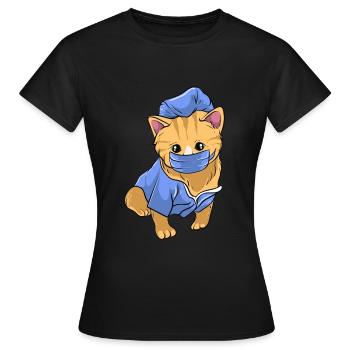 Süsse Krankenschwester Katze mit Mundschutz. - Frauen T-Shirt - Schwarz - Vorne - AI Model Female 172 dark (172cm)
