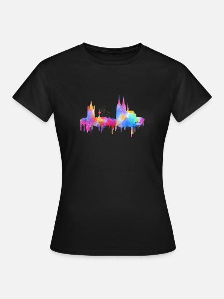 Skyline Köln - Bunt - Frauen T-Shirt - Schwarz