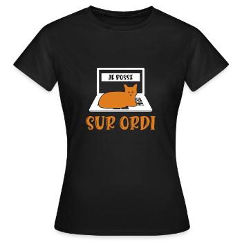 je bosse sur ordi - T-shirt Femme - noir - Devant - AI Model Female 172 dark (172cm)