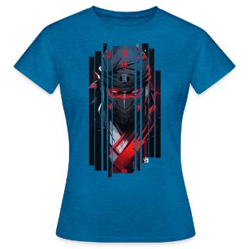 Cyborg Mann Ninja Kanji Rot - Frauen T-Shirt - Antikblaues Saphir meliert - Vorne - AI Model Female 172 dark (172cm)