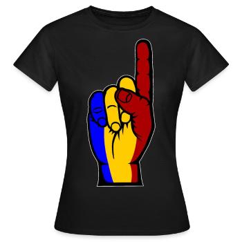 Rumänien Flagge Nummer 1 used used - Frauen T-Shirt - Schwarz - Vorne - AI Model Female 172 dark (172cm)