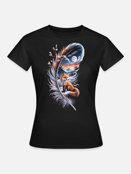 Fuchs in Winterfeder - Fuchs bei Vollmond - Frauen T-Shirt - Schwarz