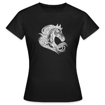 Portrait d’étalon avec une crinière élégante dans le vent - T-shirt Femme - noir - Devant - AI Model Female 172 dark (172cm)