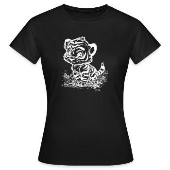 Süsser kleiner Tiger mit putzigem Streifenmuster - Frauen T-Shirt - Schwarz - Vorne - AI Model Female 172 dark (172cm)