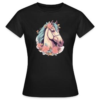 Horse Horse Head with Flowers - Women's T-Shirt - black - Front - AI Model Female 172 dark (172cm)