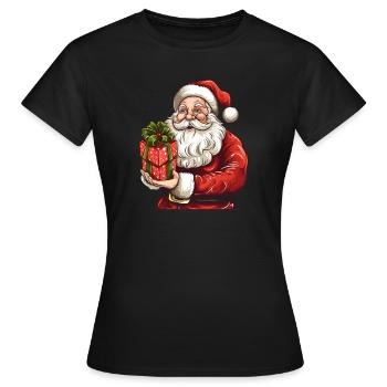 Knuffiger Weihnachtsmann mit Weihnachtsgeschenk - Frauen T-Shirt - Schwarz - Vorne - AI Model Female 172 dark (172cm)