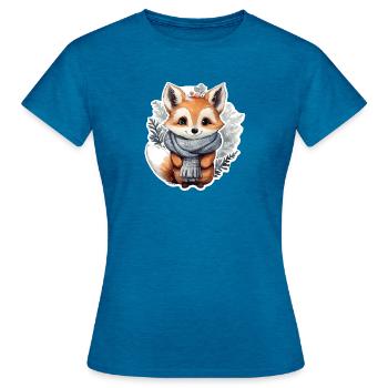 Winter Fuchs - Frauen T-Shirt - Antikblaues Saphir meliert - Vorne - AI Model Female 172 dark (172cm)