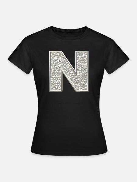 N, lettre, lettre N, initiale, initiale N, monogramme, - T-shirt Femme - noir