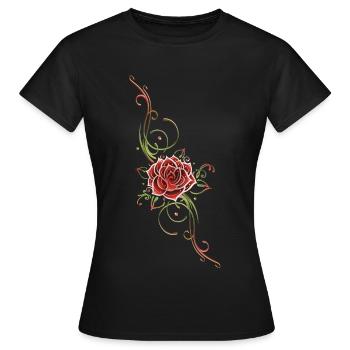 Filigranes Tribal mit Rosenblüte, rose - Frauen T-Shirt - Schwarz - Vorne - AI Model Female 172 dark (172cm)