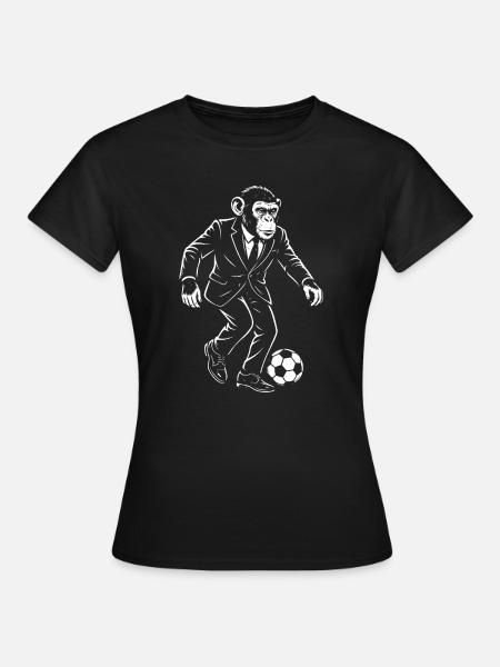 Eleganter Affe spielt Fußball - Frauen T-Shirt - Schwarz