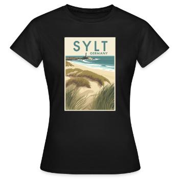 Sylt Germany | Vintage Beach Travel Poster - Frauen T-Shirt - Schwarz - Vorne - AI Model Female 172 dark (172cm)